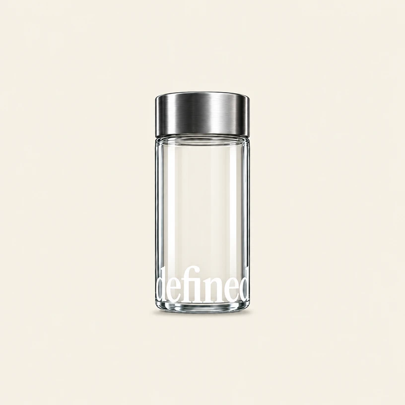 defined Glass Bottle with a brushed steel lid